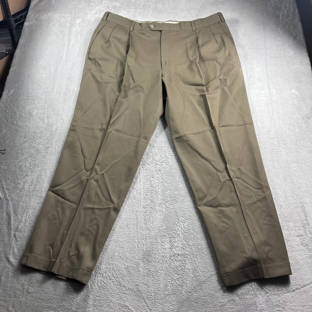 Burberrys Mens 42 Vintage Pleated Wool Dress Pants Brown Olive Super 100s Cuffed
